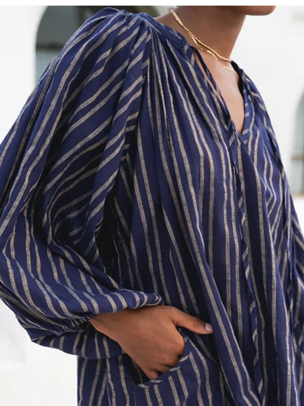 Daughters of India Navy Blue Striped Mini Dress - Picture 3 of 4